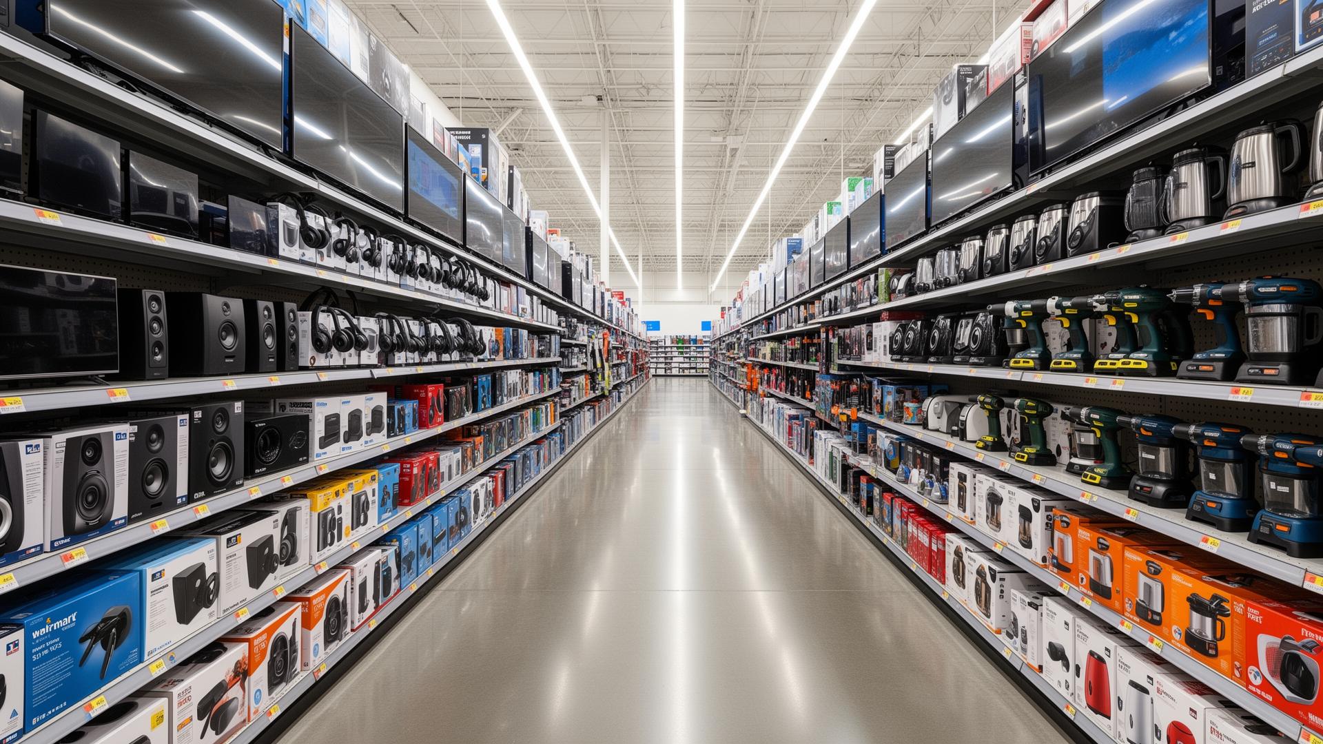 Walmart store interior with stocked aisles